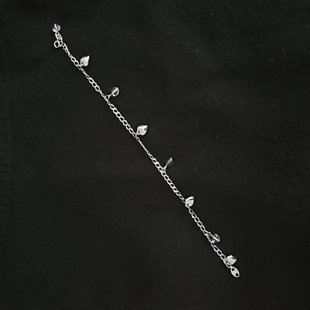 Silver Avon 9" anklet with dangly green, blue, & silver heart shaped beads - Picture 6 of 8
